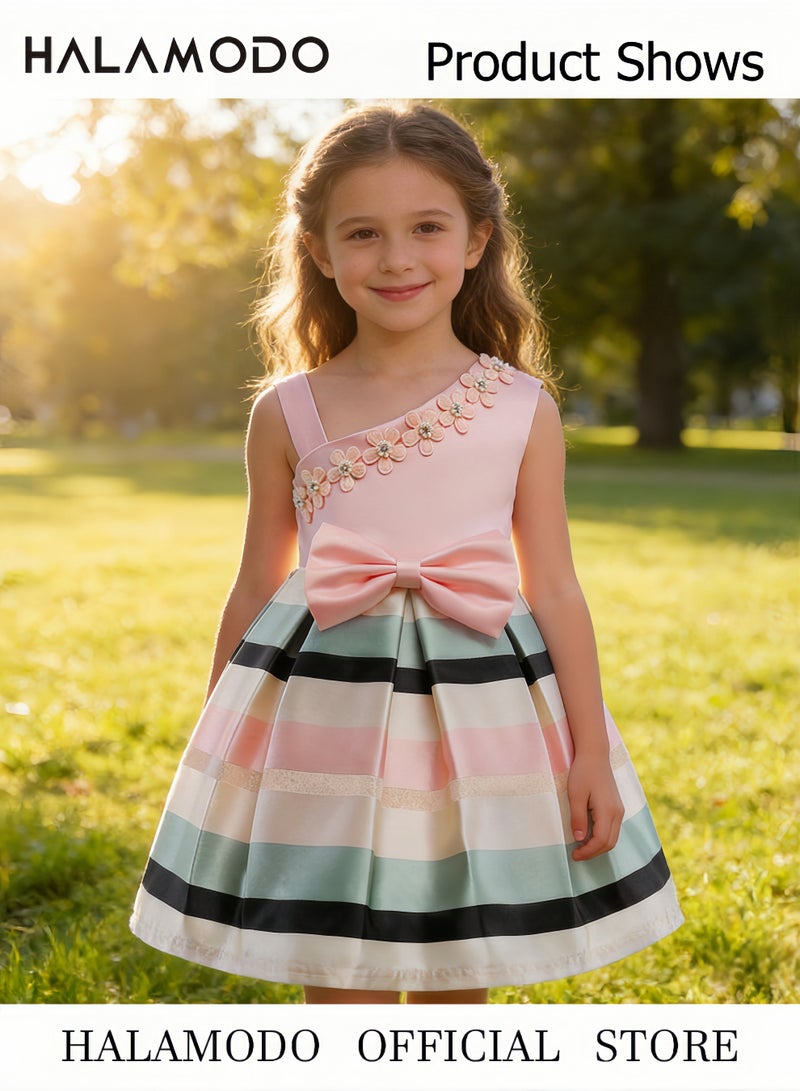 Halamodo 2-9T Flower Girls Floral Dresses Toddler Pageant Striped Dress Wedding Party Dress - Image 3